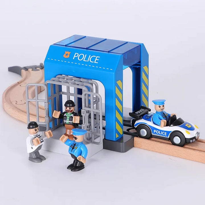 Beech Wooden Train Track Accessories Plastic Police Station Scene