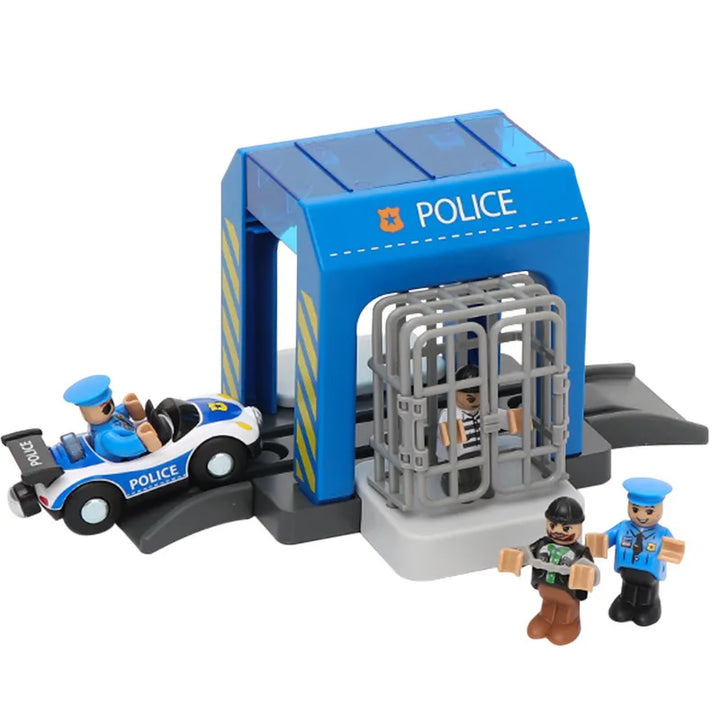 Beech Wooden Train Track Accessories Plastic Police Station Scene