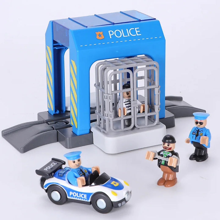 Beech Wooden Train Track Accessories Plastic Police Station Scene