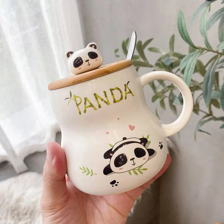 Cute cartoon panda Ceramics Mug 400ml With Lid and Spoon