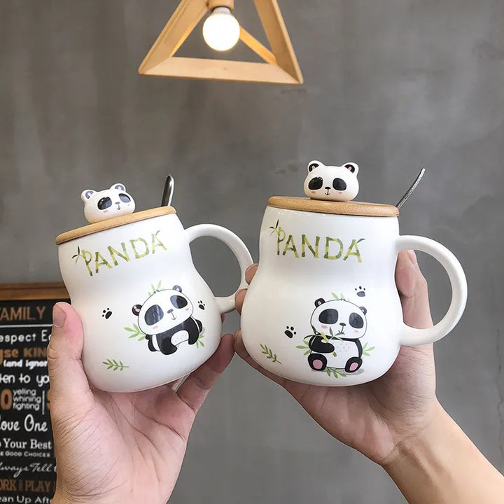 Cute cartoon panda Ceramics Mug 400ml With Lid and Spoon