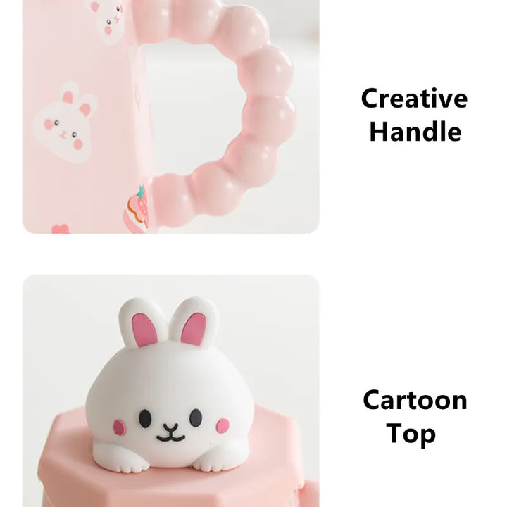 400ml Cartoon Ceramic Mug With Lid and Spoon Creative