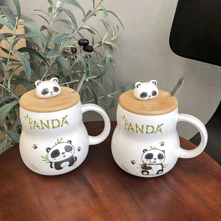 Cute cartoon panda Ceramics Mug 400ml With Lid and Spoon