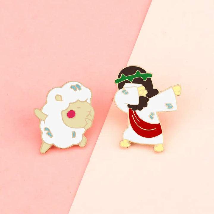 Swag Dancing Jesus little Sheep Enamel Pins