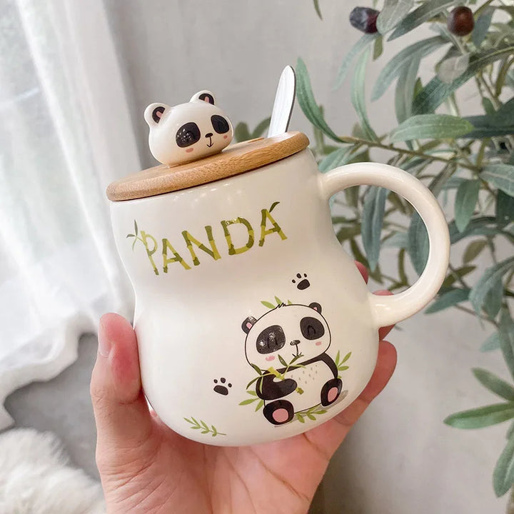 Cute cartoon panda Ceramics Mug 400ml With Lid and Spoon