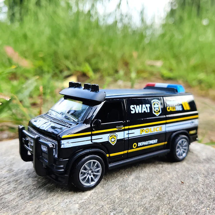 Van Police Car Model Simulation Alloy Toy Pull Back Car