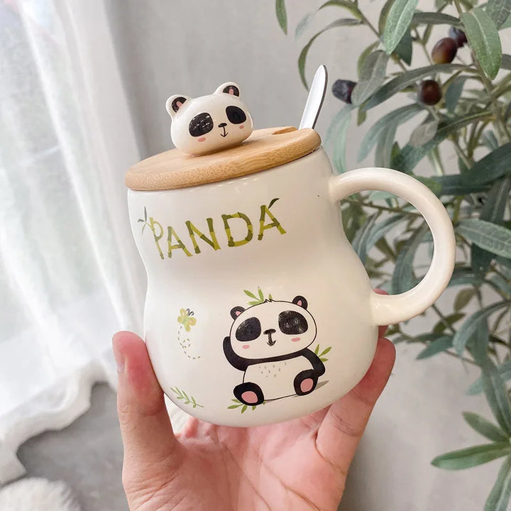 Cute cartoon panda Ceramics Mug 400ml With Lid and Spoon