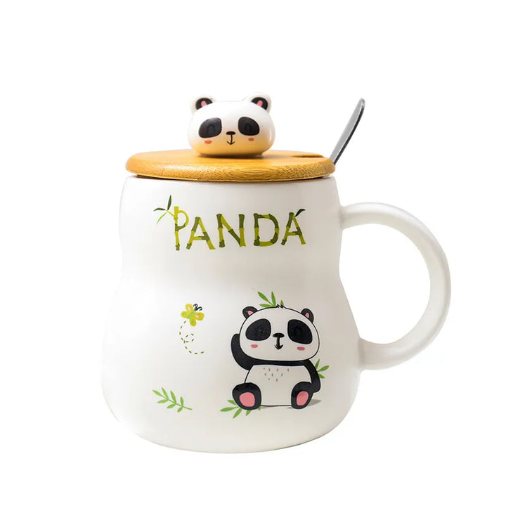 Cute cartoon panda Ceramics Mug 400ml With Lid and Spoon