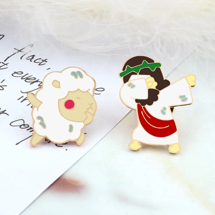 Swag Dancing Jesus little Sheep Enamel Pins